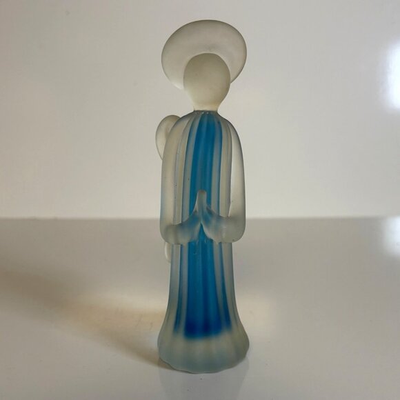 Satin Glass Praying Angel Figurine Statue Frosted Clear & Blue Vintage 5.5in - Picture 1 of 7